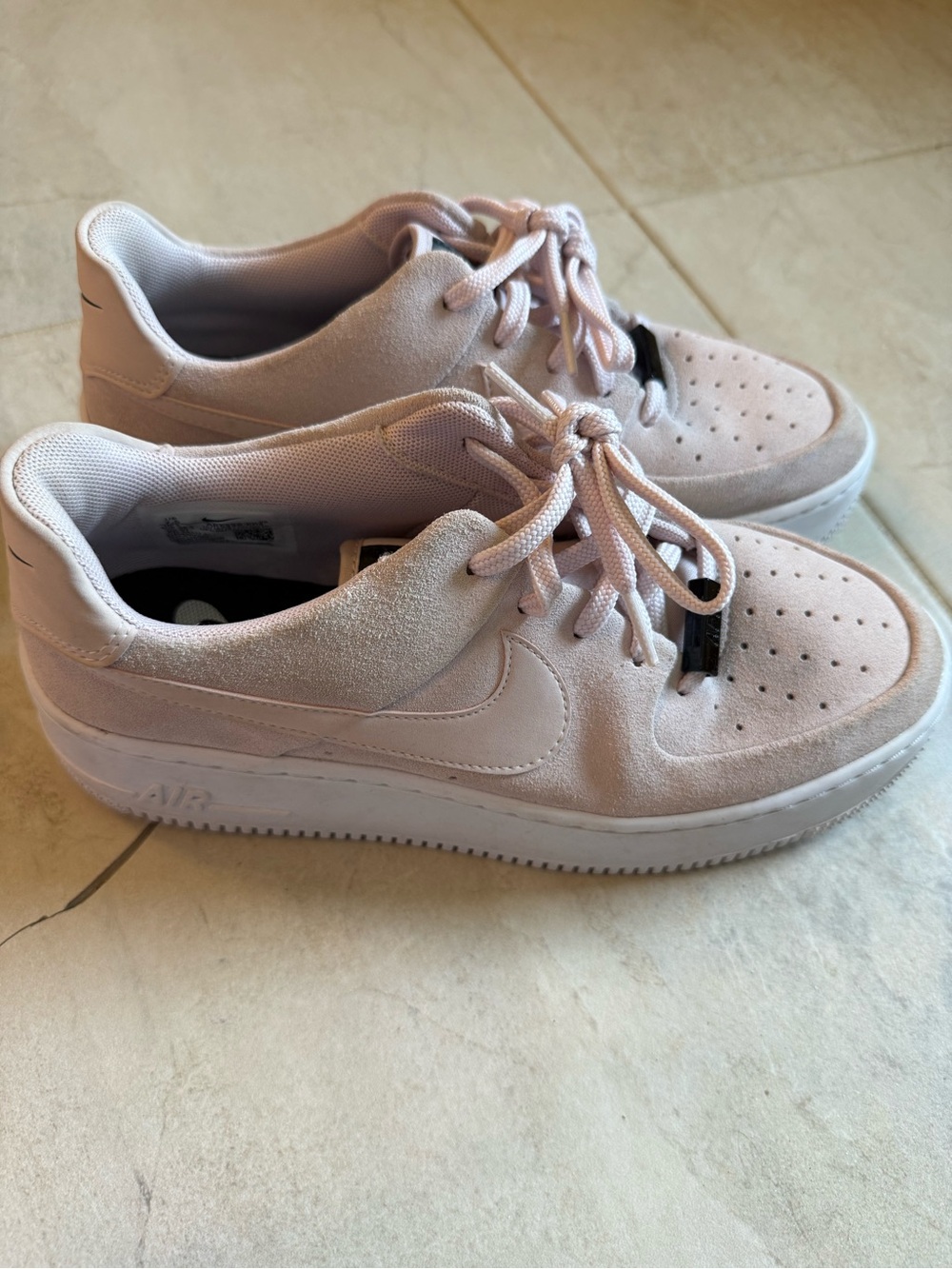 Nike Suede Low-Top Sneakers in Pale Pink and White